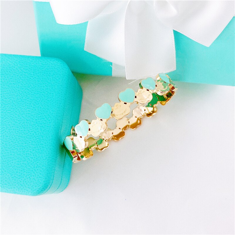 Mode Vrouwen Party Sieraden Minnaar Hart Hanger Roestvrij Stalen Armband Chain Vrouw Armbanden Armbanden: Gold Blue