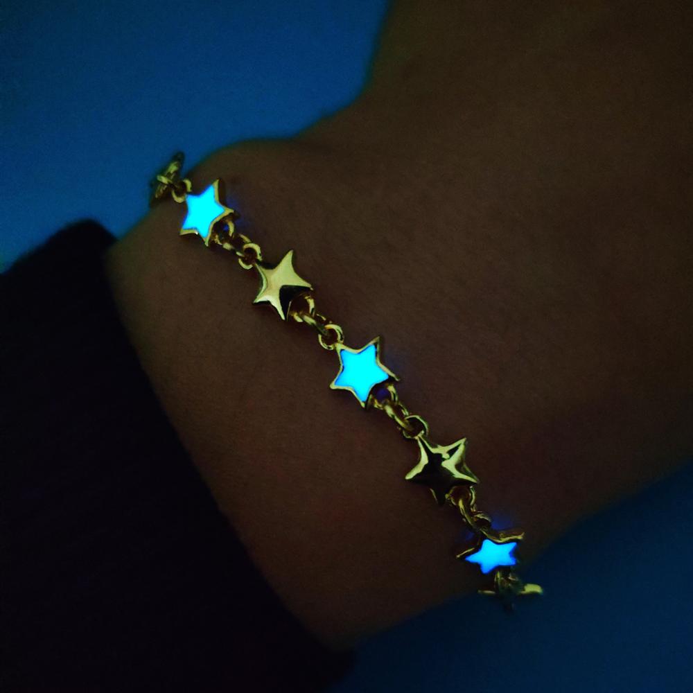 Natural Volcanic Stone Pentagram Moon Lady Luminous Bracelet Women&#39;s Charm Bracelet Gleaming in the Dark