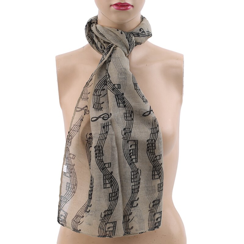 Speciale prijs dames muzieknoot chiffon halssjaal sjaal sjaals lange schoonheid dames sjaal zwart/wit/khaki