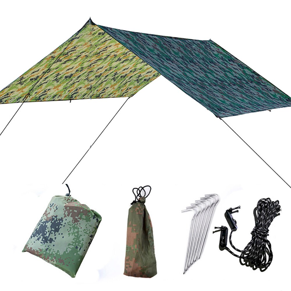 Hængekøje regnflue telt presenning 10 x 10 ft stor vandtæt camping tarp husly uv beskyttelse letvægts ripstop nylon picnicmåtte: Camouflage