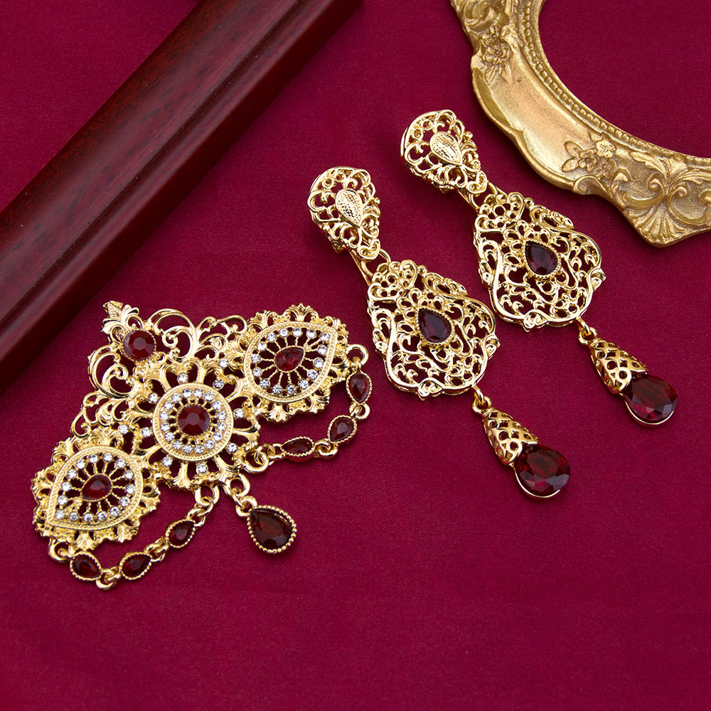 Sunspicems, joyería marroquí de Color dorado, caftán, broche, conjuntos de pendientes para mujer, bisutería étnica nupcial árabe para boda, joya para: Zinc negro plateado