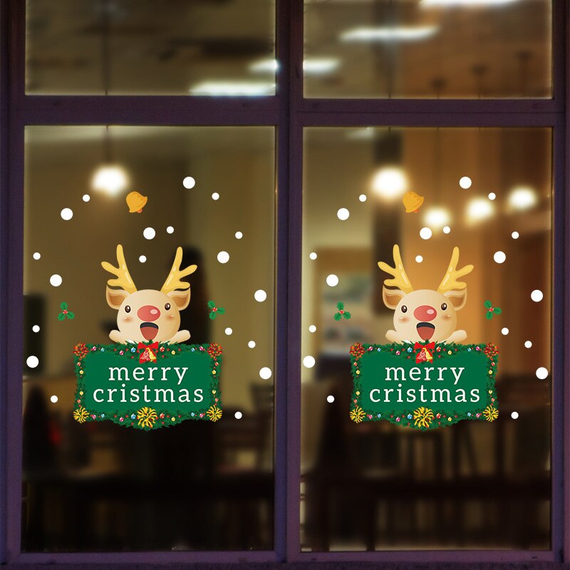 Glædelig jul aftagelige wallstickers butiksvindue glas klistermærker noel natal julepynt til hjemmet juleår: 13