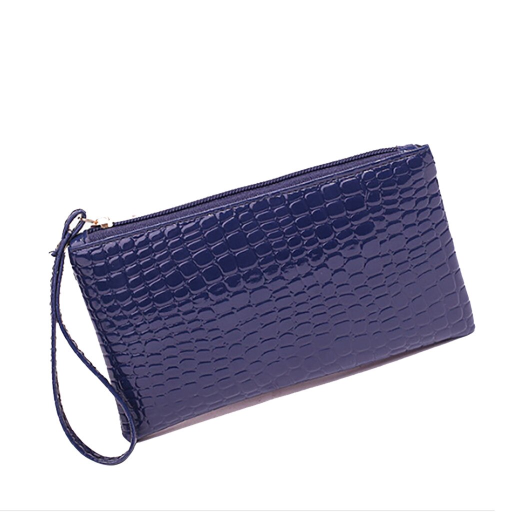 Portefeuilles Vrouwen Krokodil Lederen Clutch Handtas Tas Portemonnee Portemonnee Kleine Lederen Vrouwen Portefeuilles Rits Portemonnees Portemonnees #4: Blauw
