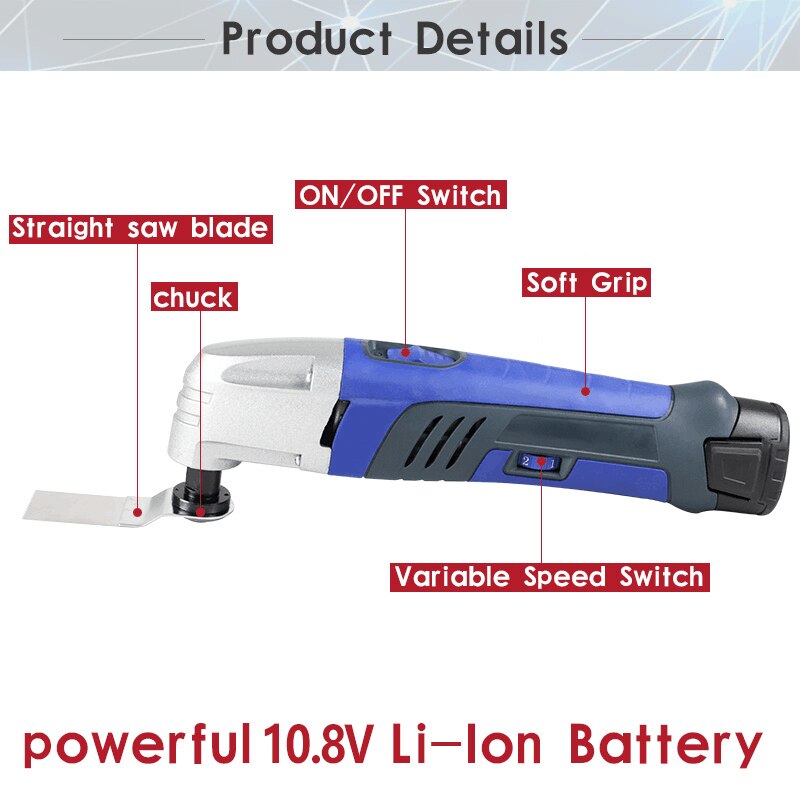 10.8V Li-ion Oscillating Multi-Tool with 2 battery Cordless Power Tools for Home DIY Renovation Tools for wood cutting