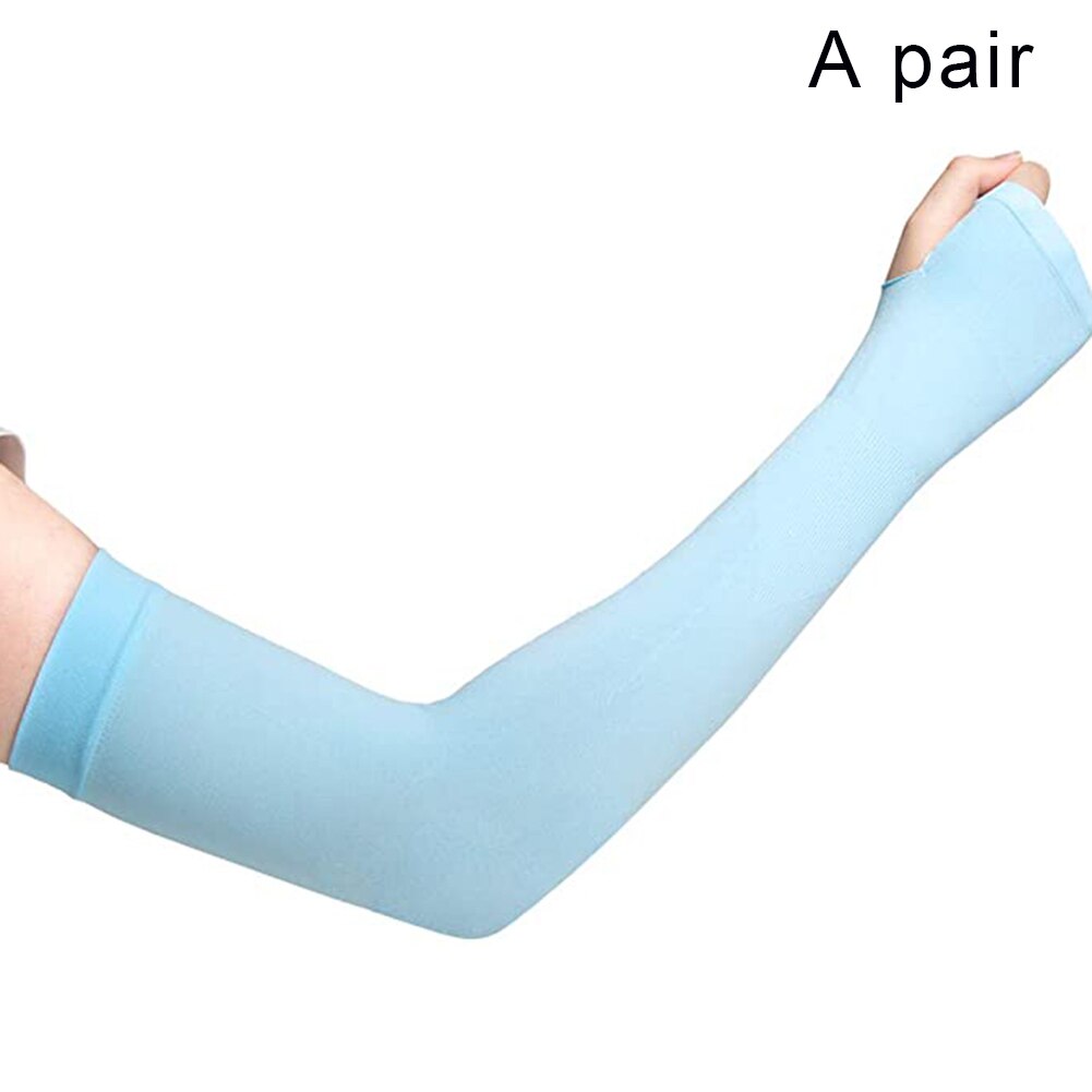 2 Stuks Zomer Arm Mouwen Vrouwen Mannen Arm Compressie Mouw Armwarmer Uv Zon Bescherming Katoen Lange Vingerloze Handschoenen Arm Mouwen: Blue1