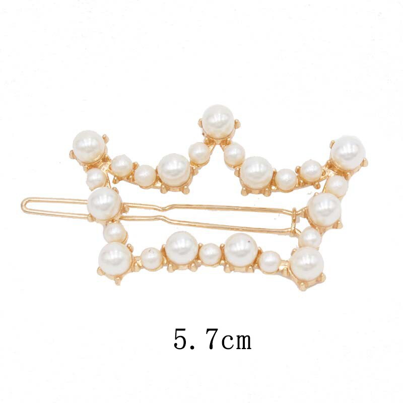 Pinza de pelo con perlas de imitación para mujer, broches de pelo hechos a mano con broche de estrella y corazón, accesorios geométricos para el cabello de Corea, 1 ud.: crown