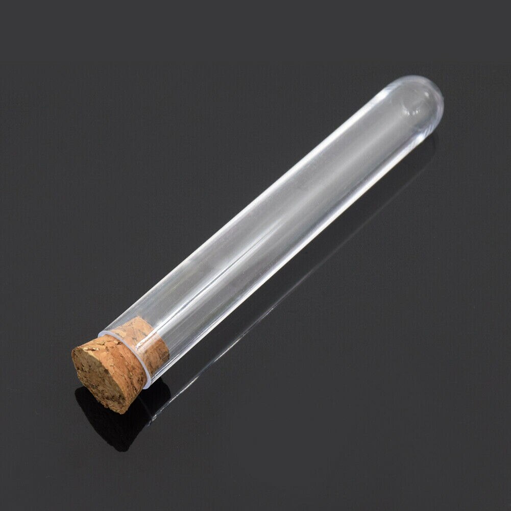 100 Uds 15 ml/20 ml tubo de ensayo de plástico con frasco con tapón de corcho botellas de muestra objetos caseros frascos para almacenar alimentos envase de caramelos