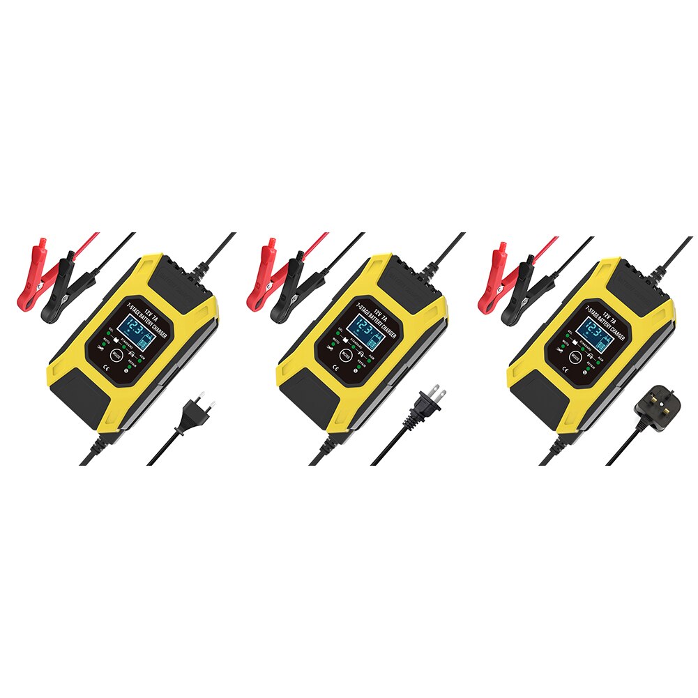 Smart Car Battery Charger 12V 7A 7-Stage Automatic Pulse Repair Charger with LCD for AGM Lead Acid Wet Gel Dry Cell Battery