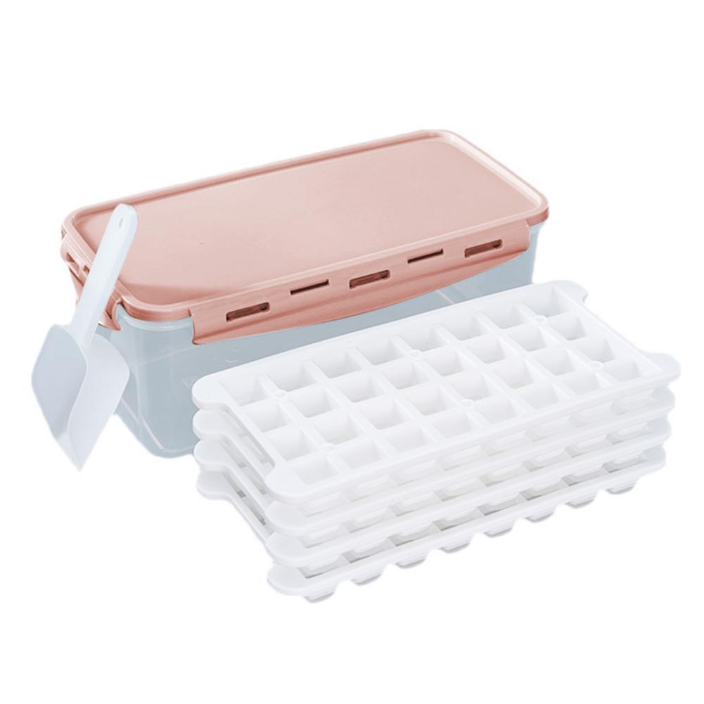 Soft Silicone Ice Tray Ice Modl Box Frozen Ice Cube Cold Drink Maker with Lid Household Refrigerator Quick Freezer 3.3L Ice Box: Pink