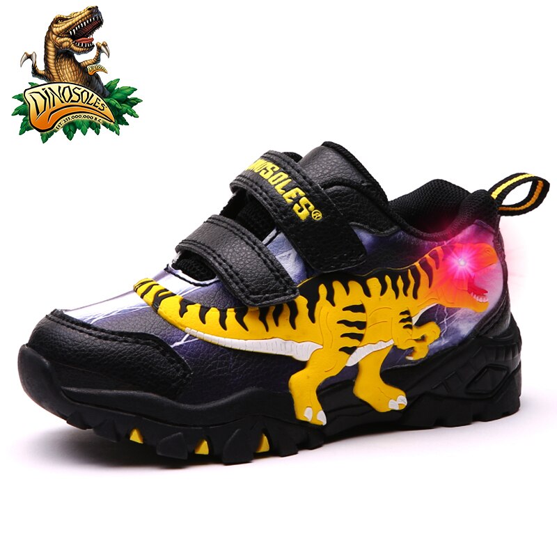 Dinoskulls enfants chaussures en cuir automne nouveaux garçons t-rex LED brillant sport baskets enfant écoles en plein air chaussures décontractées