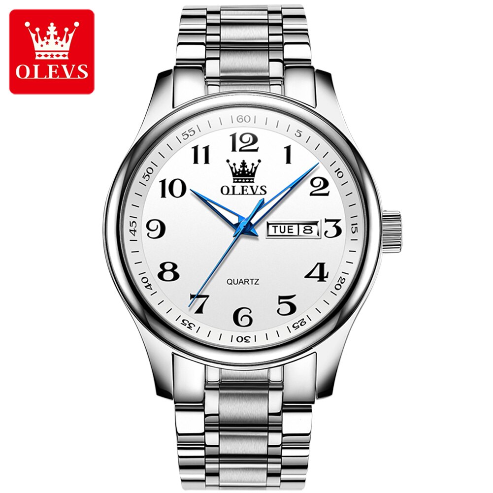 OLEVS-reloj de cuarzo clásico para hombre, cronógrafo de pulsera, esfera Digital, indicador de fecha y semana, luminoso, resistente al agua, dorado: Marfíl