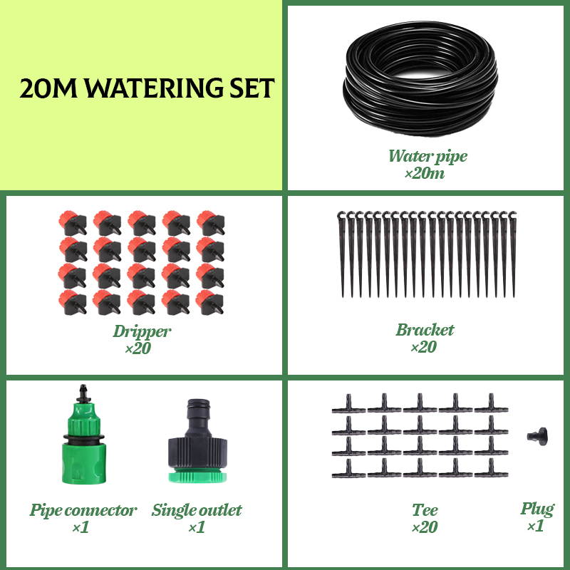 Garden Drip Irrigation System Water-saving Automatic Irrigation Equipment Suitable for Garden Greenhouses Plant Watering Kits: A 20m Watering Kits