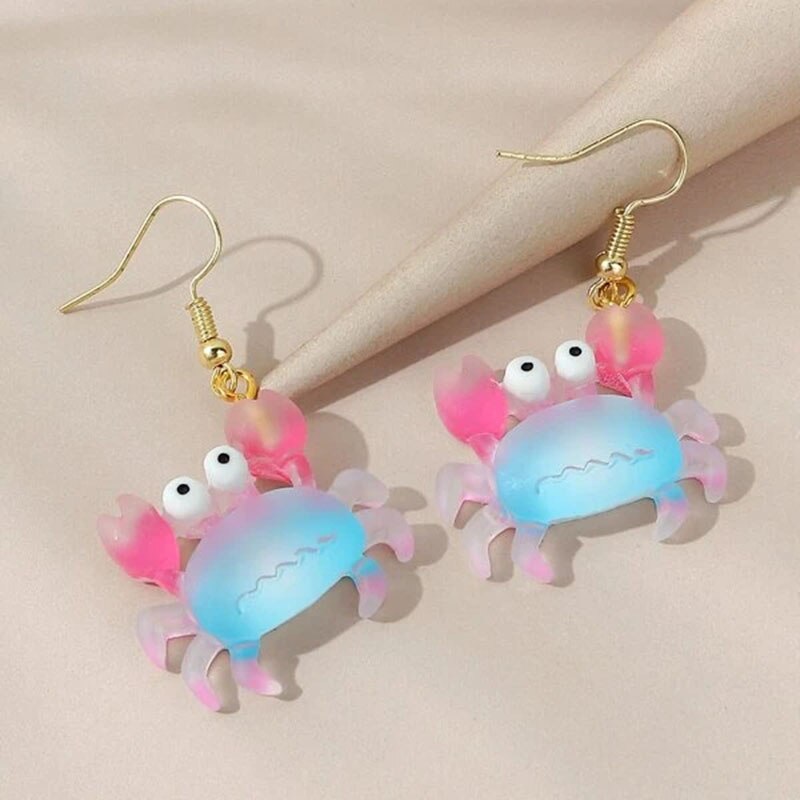 Pendientes colgantes de acrílico para niña, aretes llamativos de Medusa, cangrejo rosa, accesorios de , de cumpleaños: Pink crab