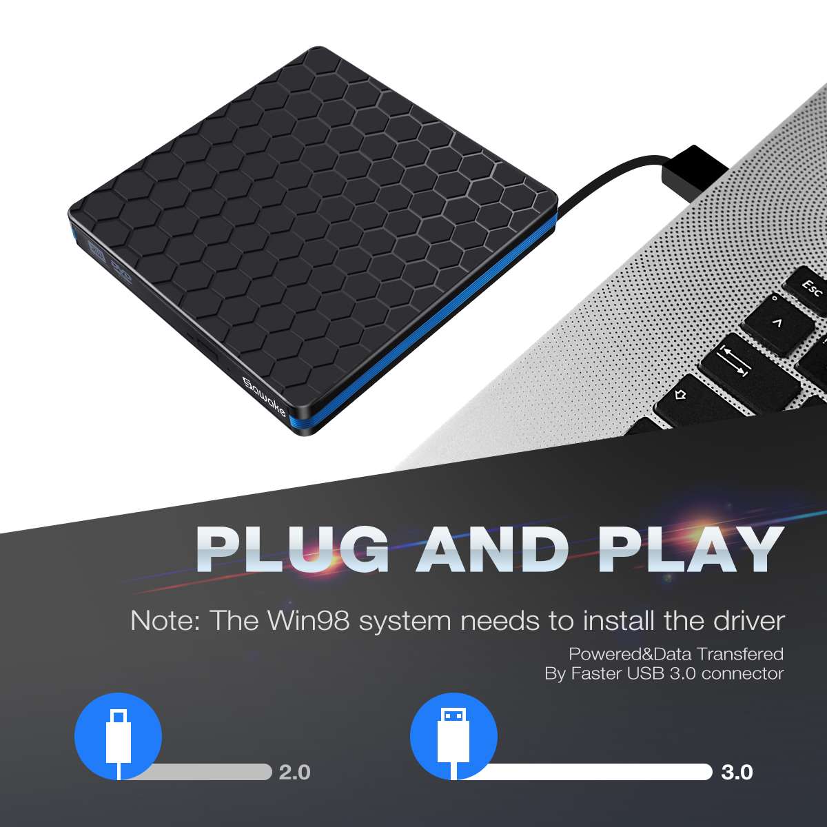 External DVD Drive USB3.0 DVD RW CD Rewriter Burner Portable Optical Drive Player For PC Laptop Macs OS Windows 10 7 8 XP