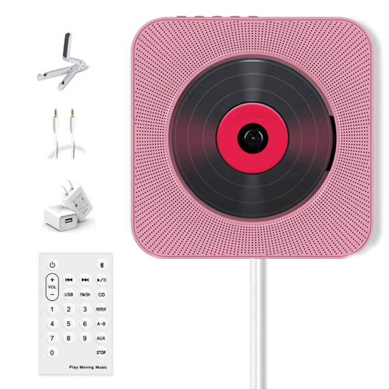 Bluetooth Player Portable Wall Mountable Music Player Home Audio Player With Remote Control FM Radio Headphone Jack AUX: Pink