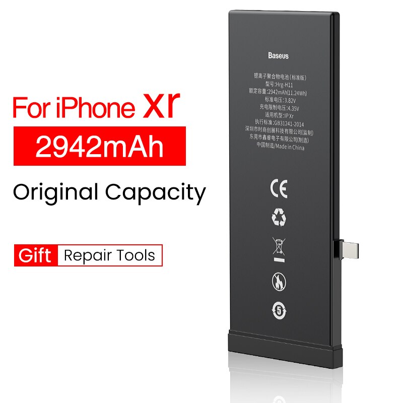 Baseus-batería Original de alta capacidad para iPhone XS Max, XR, X, herramientas de repuesto: 2942mAh For iP XR
