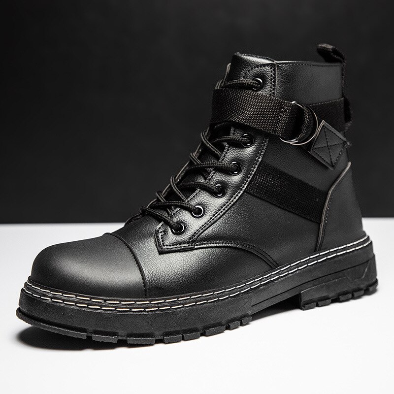 Men Ankle Martin Boots Outdoor Leather Black Autumn Spring Non-slip Walk Male Casual Flats Shoes Sneakers Comfortable