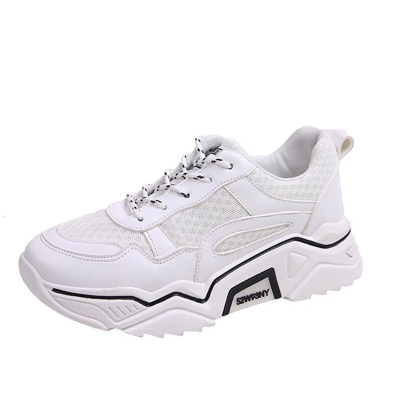 Kvinnors clunky sneakers höjdökning grön gul vit färg tjock sula air mesh kvinna vardagsskor: Vit / 5