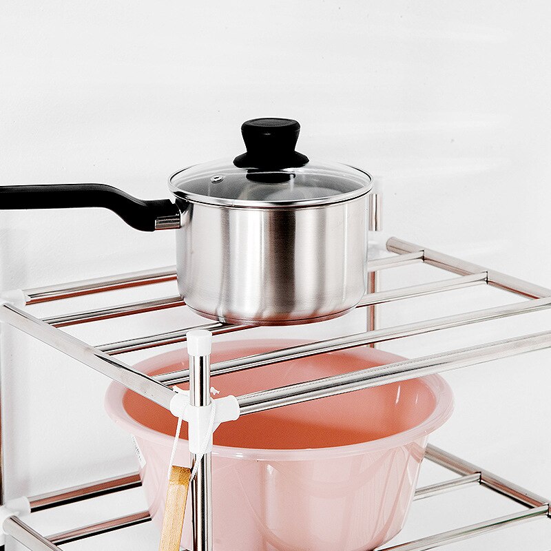 2-6 Layers Stainless Steel Pot Shelf Collapsible Kitchen Accessories Dish Rack Holders Kitchenware Pan Cover Corner Organizers