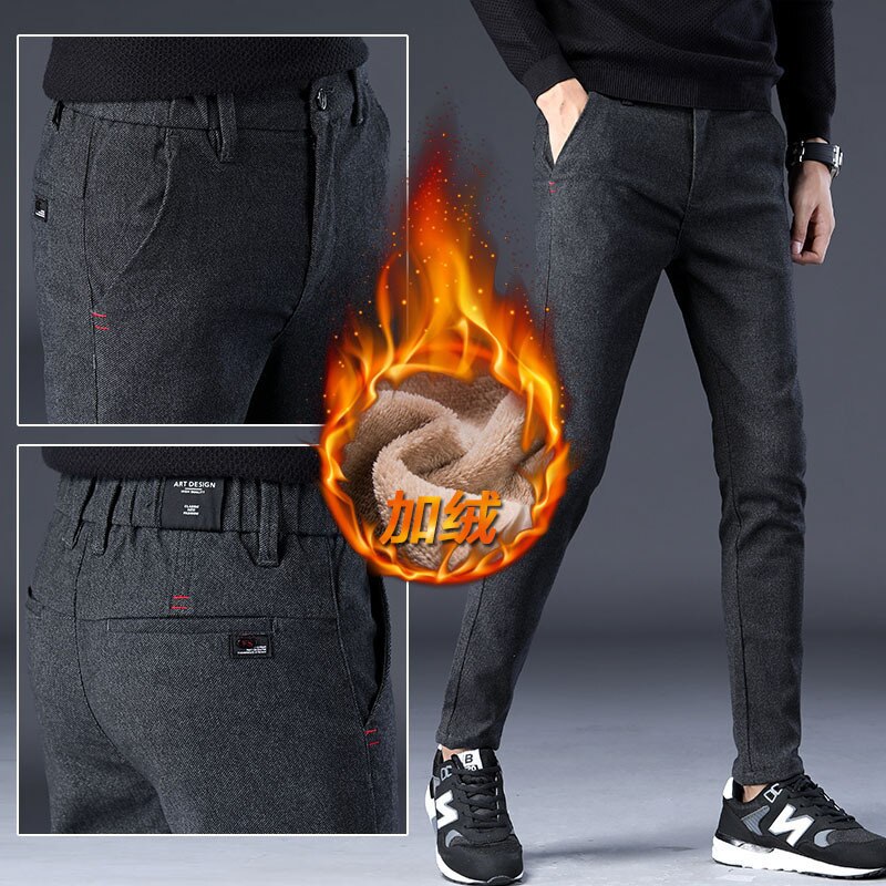 Märke herr byxor vinter kashmir byxor manliga ytterkläder smala byxor sammet tjocka byxor herr fleece tjocka byxor pantalons hommes: 9038-1a grå / 38
