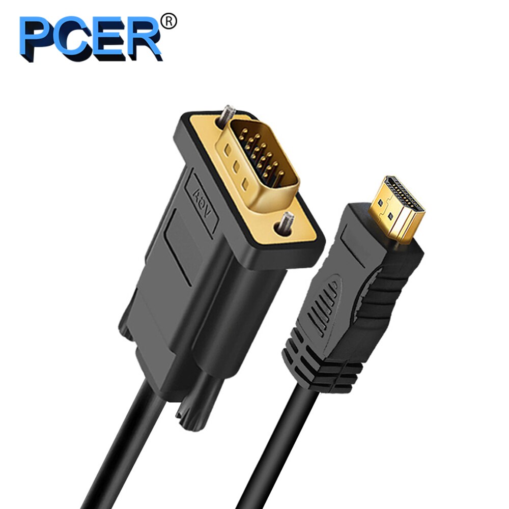 PCER HDMI VGA Cable HDMI to VGA Cable Cord Audio Video HDMI male to VGA male cable 1920*1080P For PC Monitor HDTV Projector