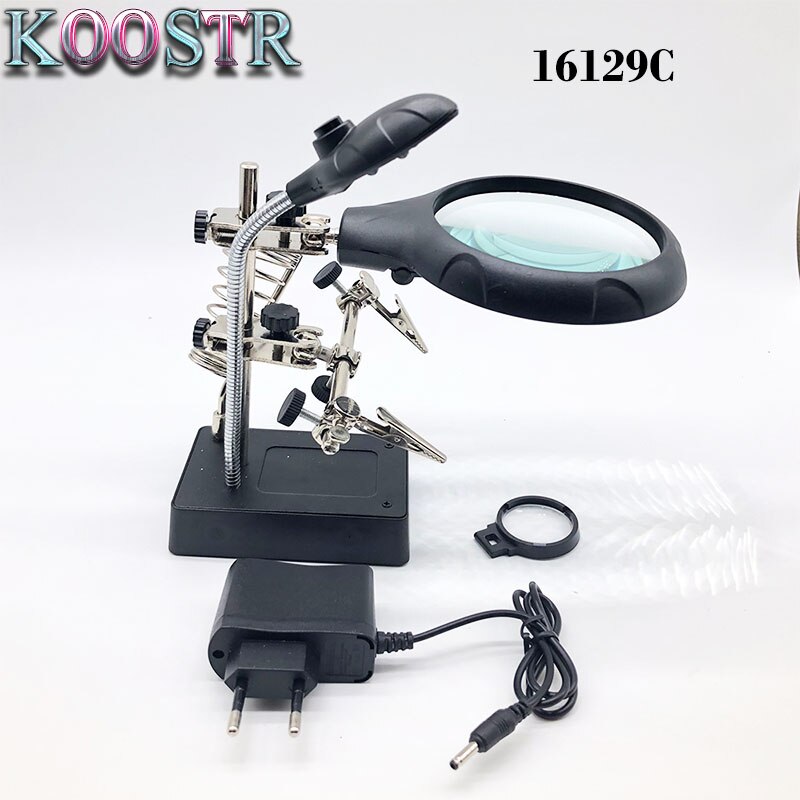 16129C 5 LED Auxiliary Clip Magnifier 3 In 1 Welding Magnifying Glass with helping Hand Soldering Solder Iron Stand Holde