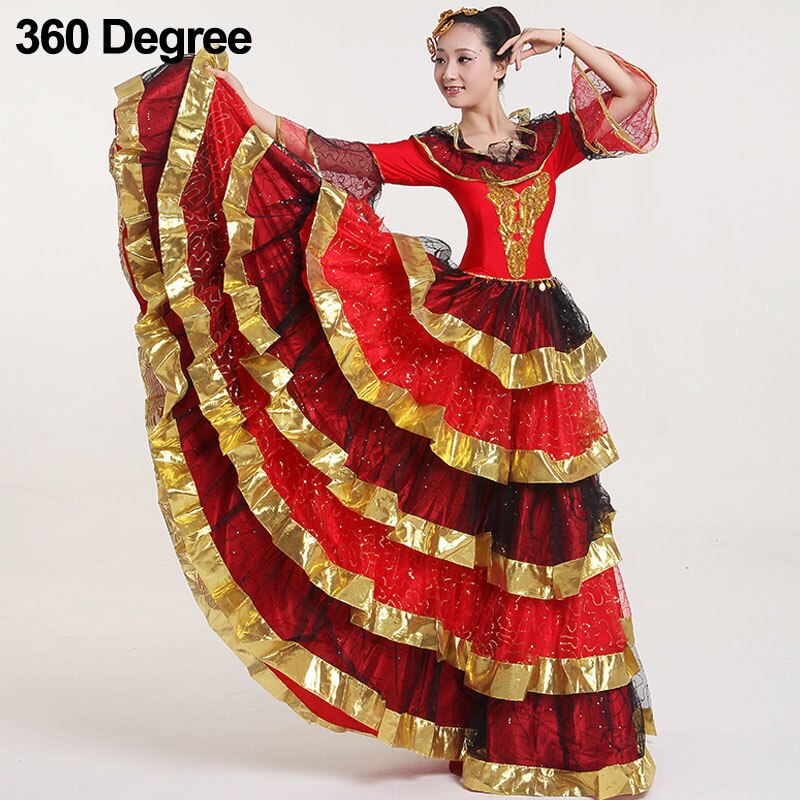 Flamenco Dress Spain Opening Dance Dress/ Tango Flamenco Dance Dress90/180/270/360 Degree/Spanish Flamenco Dress Skirts: 360degree / XXL