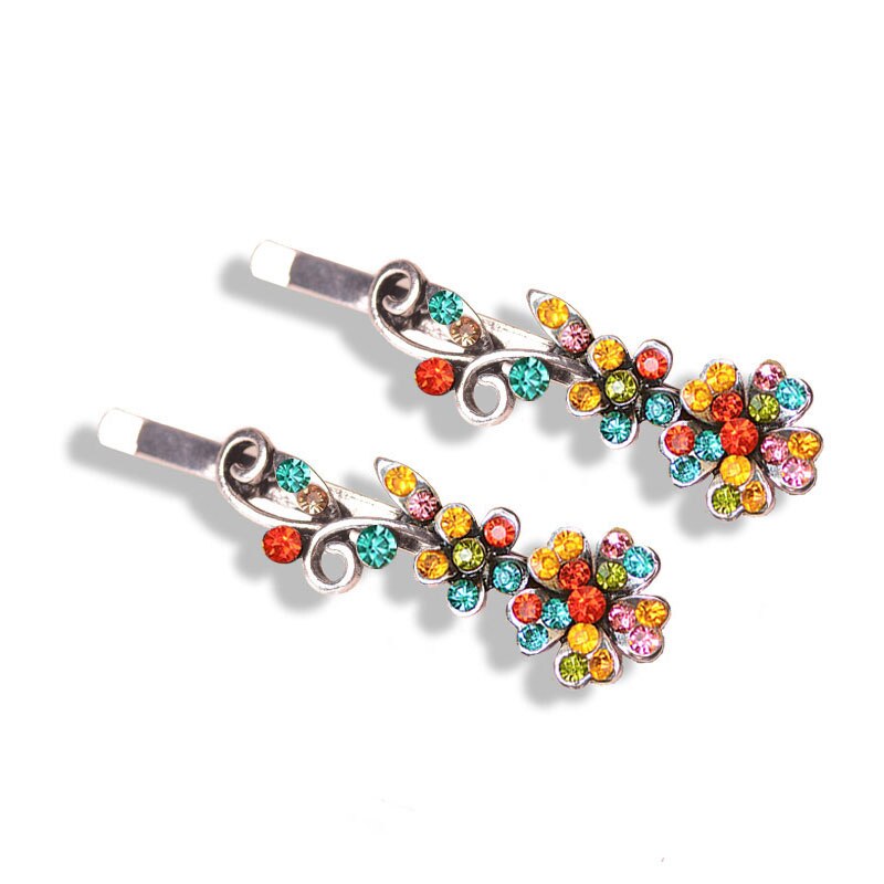 Morkopela Girls Flower Hairpin Pairs Rhinestone Hair Clip Jewelry For Women Party Banquet Hair Pins Accessories: flower-multi