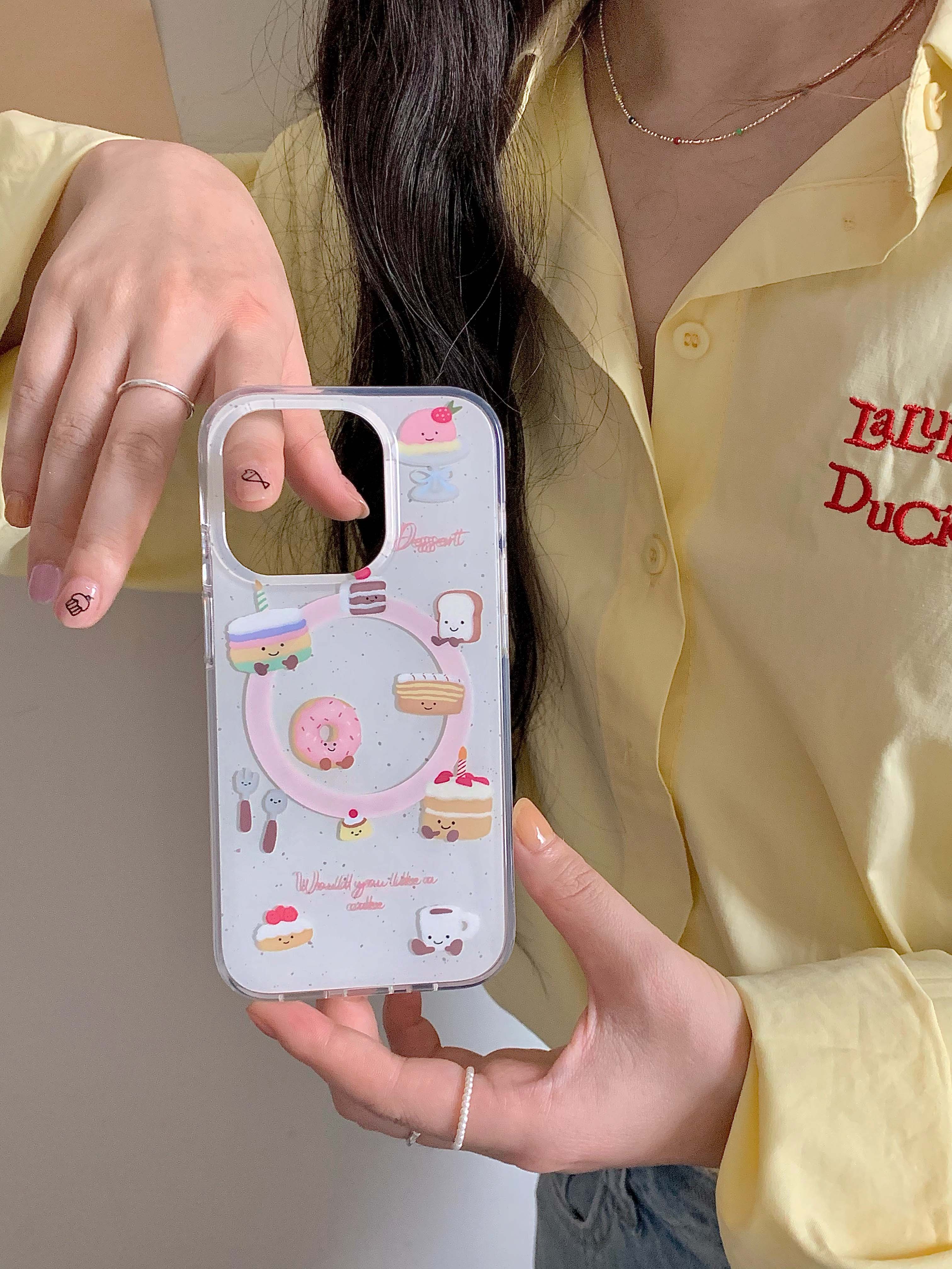 Nette Karikatur Nachtisch Kuchen Telefon fallen Magnetische Fundas Für Iphone 14 Profi Max 13 14 15 Profi max 15 Profi Max 12 13 Profi Ständer Halfter Hülse: TPU / Schwarz