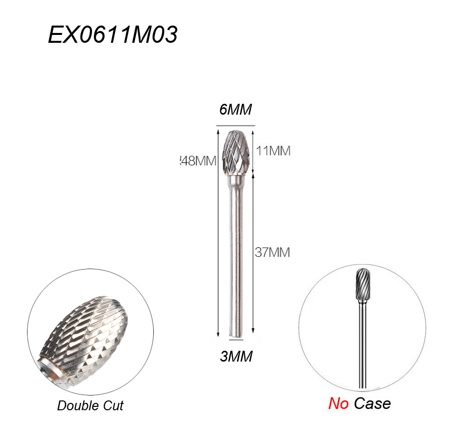 Oval Shape E 6mm 1/4 Shank Mould Carving Tools Tungsten Carbide Rotary File Burr Milling Cutter CNC Engraving for Metal Steel: Double Cutter 3x6mm