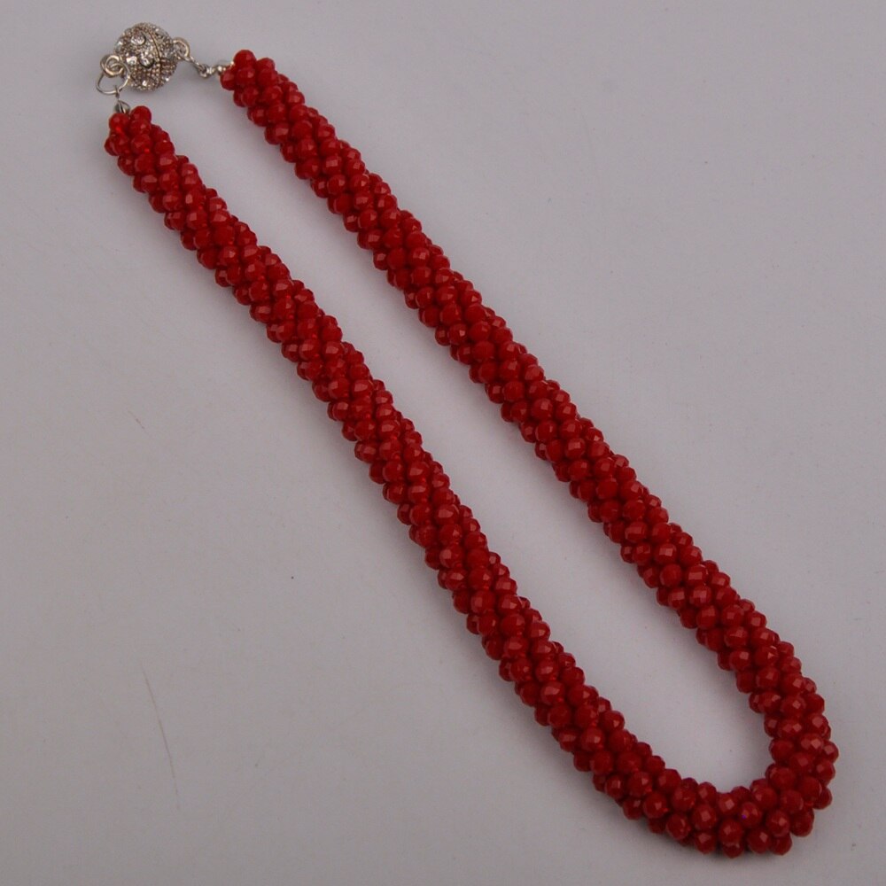 Colorful Crystal Beaded African Necklace European and American Necklace Costume Necklace Set: Opaque Red