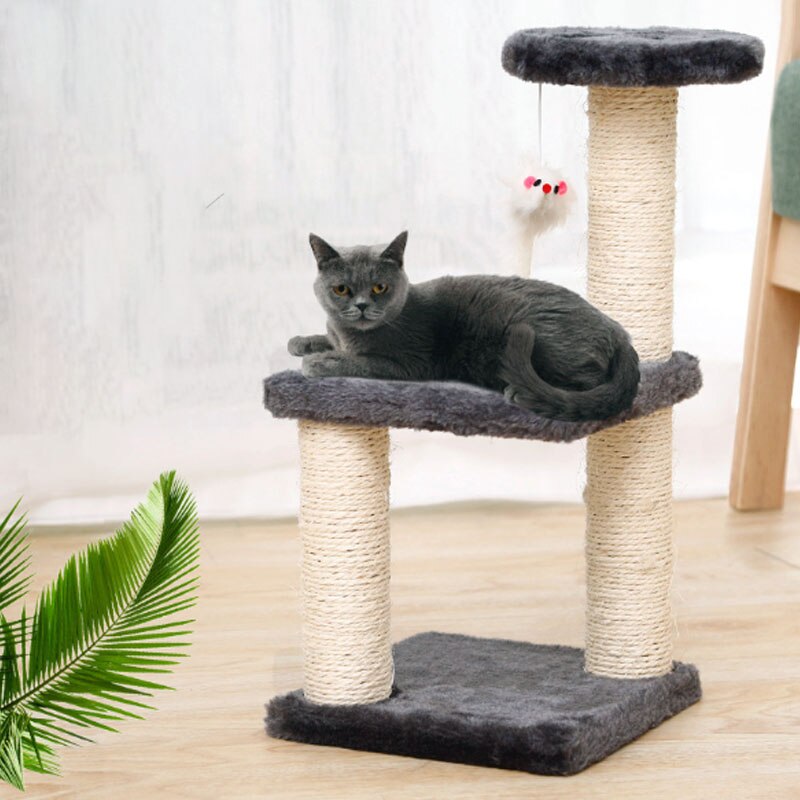 Cat Climbing Tree Toy Funny Plush Scratching Post Three-column Three-layer Plate Grinding Claws Furniture Cat Jumping Platform