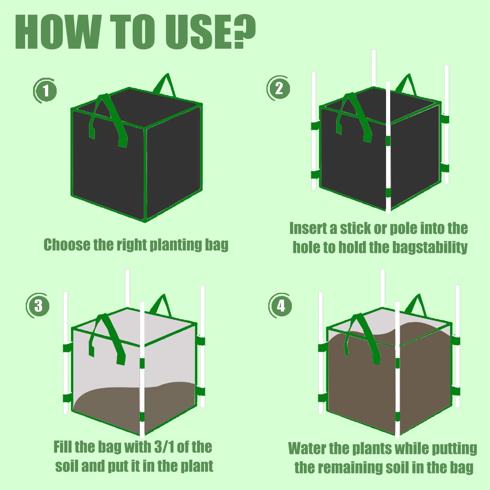 Square Planting Bag Set With Handle, Heavy-duty Thick Breathable Fabric Reusable Planting Cubes For Indoor And Outdoor Gardens