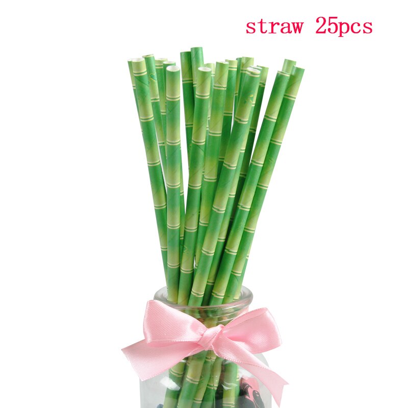 10 pièces/ensemble Panda thème fête papier bannières drapeau bébé douche enfants joyeux anniversaire fête décor papier fanion vaisselle jetable: straw X25pcs