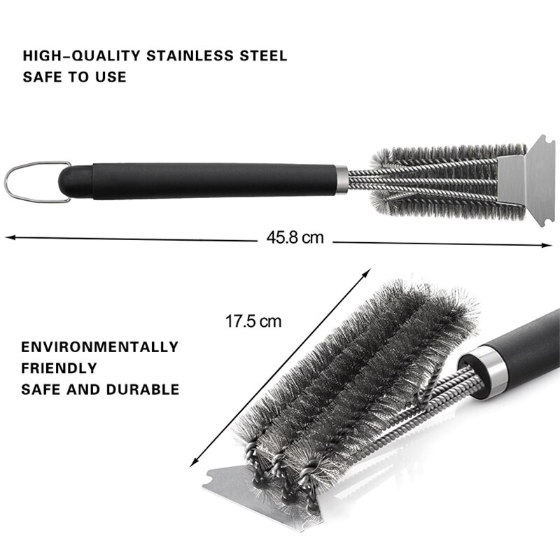 Barbecue Grill BBQ Brush Stainless Steel Grill Cleaning Brush 3 In 1 Barbecue Grill Brushes BBQ Clean Tool Cooking Accessories