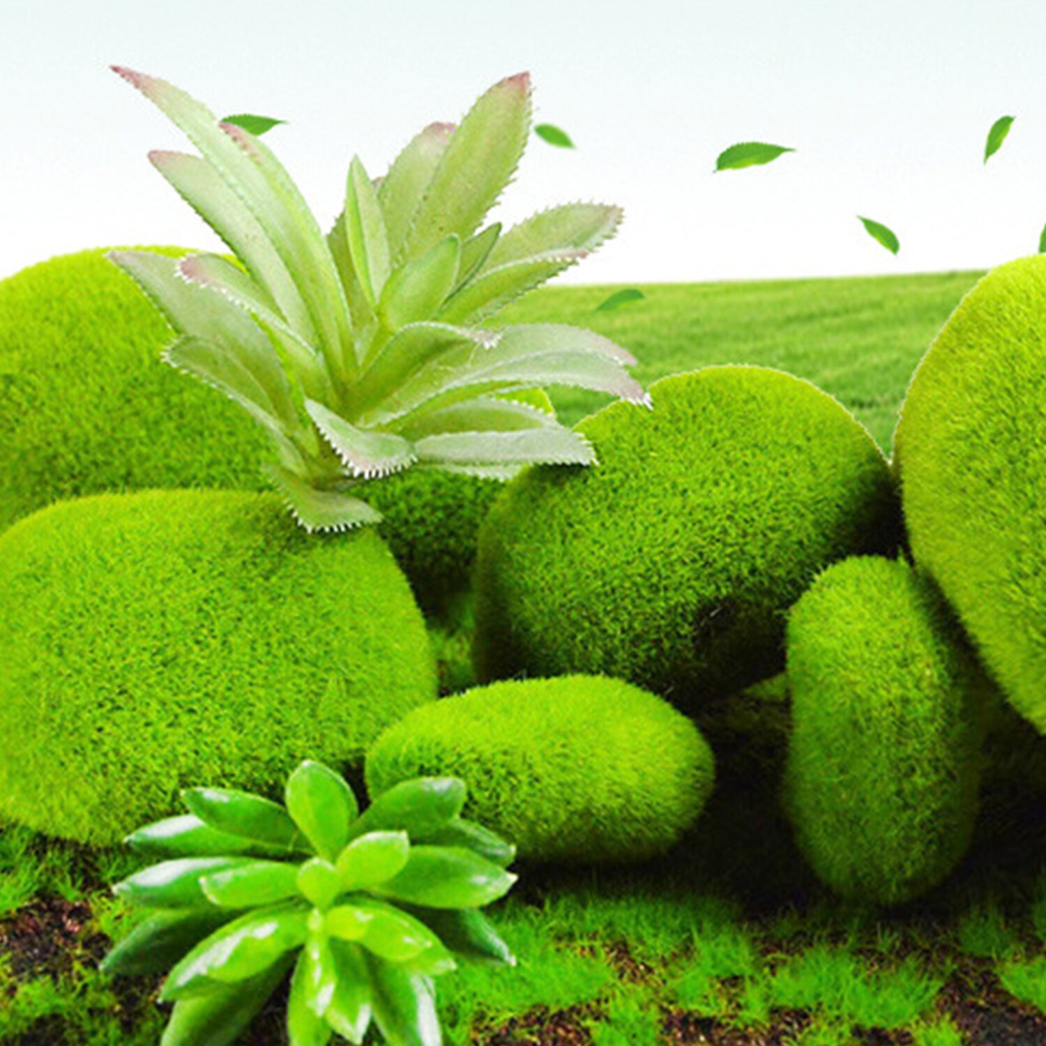 6 unids/set musgo rocas del Faux verde cubierta de musgo piedras para decoración de jardín 3 tamaños de piedra Artificial