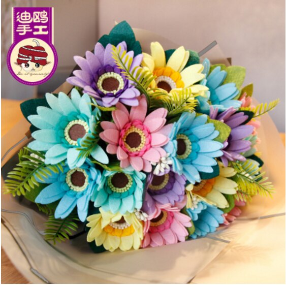 1pc ramo de flores artificial Kit de fieltro tela no tejida material de embalaje DIY artesanía costura de cumpleaños decoración para el hogar: 5