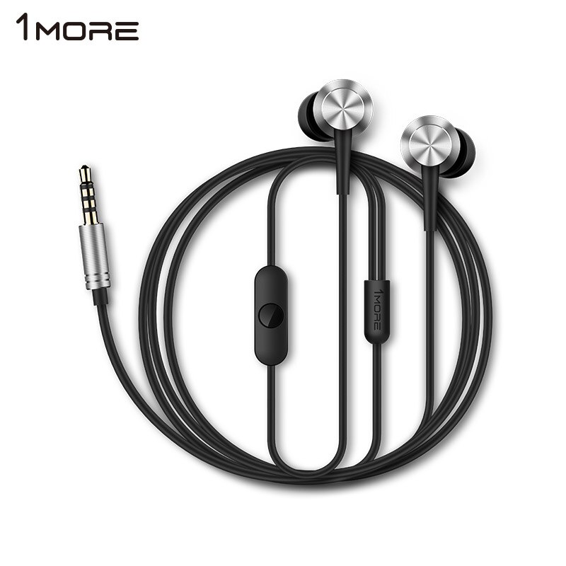 Original 1 Piston más ajuste en la oreja Auriculares auriculares con micrófono para iOS y Android Xiaomi teléfono iPod iPad E1009: Plata