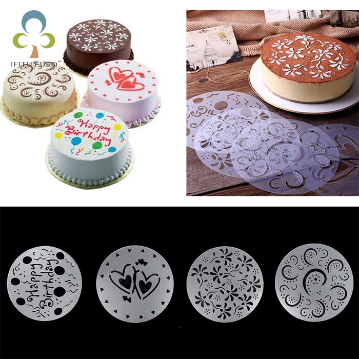 Eco Vriendelijke 4 Stijlen Bloem Hart Spuiten Stencils Verjaardag Mold Decorating Bakkerij Gereedschap DIY