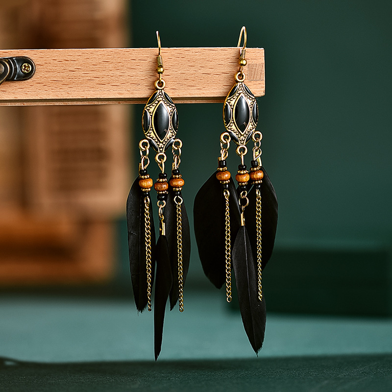 Etnische oorbellen met veren, damessieraden, bohemian zomerse metalen oorbellen met lange kwastjes, indiase sieraden: Stijl 5