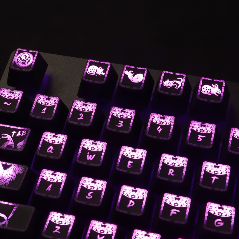 1 Juego de teclas retroiluminadas de alta gama, Teclado mecánico de estilo chino, tapa de llave de recubrimiento de agujero negro para Corsair K70 K95 Razer Cherry OEM