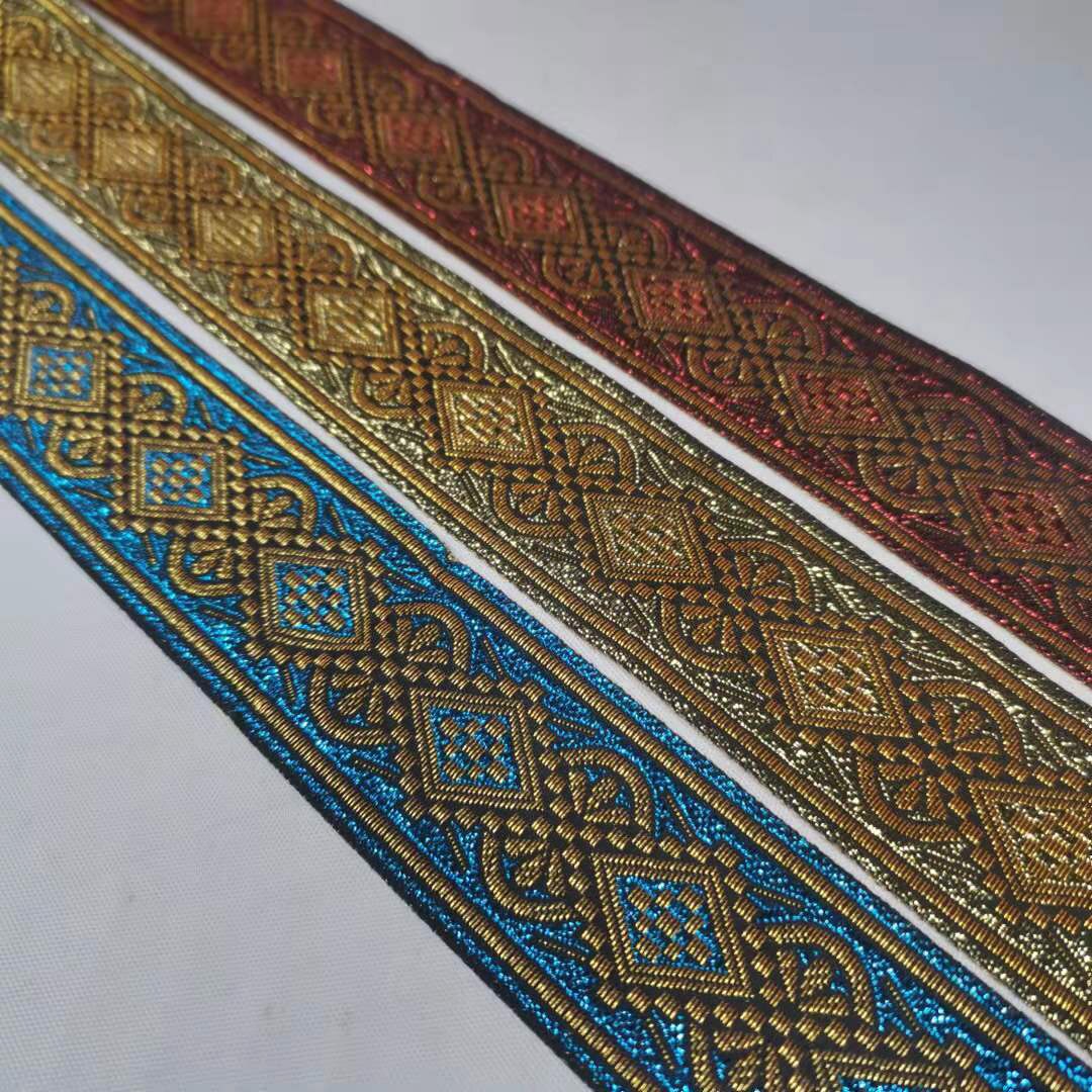 Big Jacquard Shimmer Woven Ribbon Stripe Ethnic Belt 9 Yards Dog Webbing DIY Trim