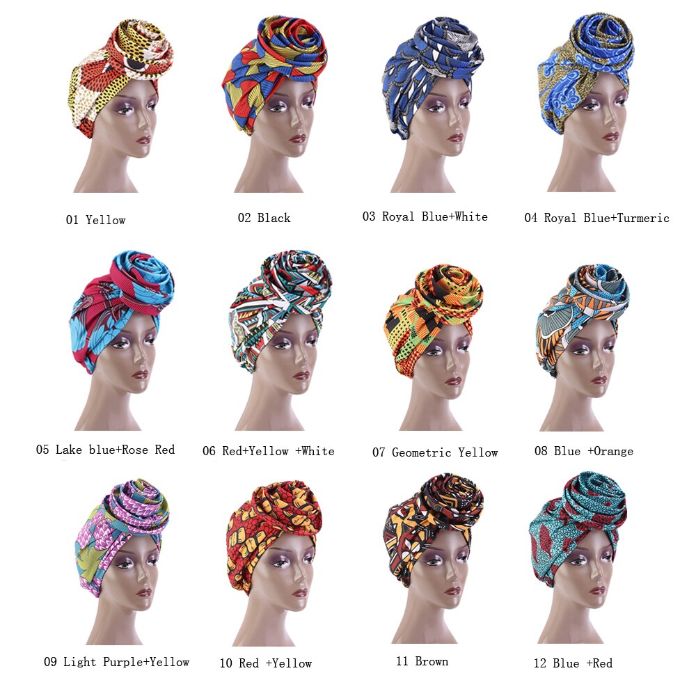Bonnet Women African Floral Print Ankara Bonnet Hat Ladies Turban Big Flower Cap Head Scarf Beanies Wrap Indian