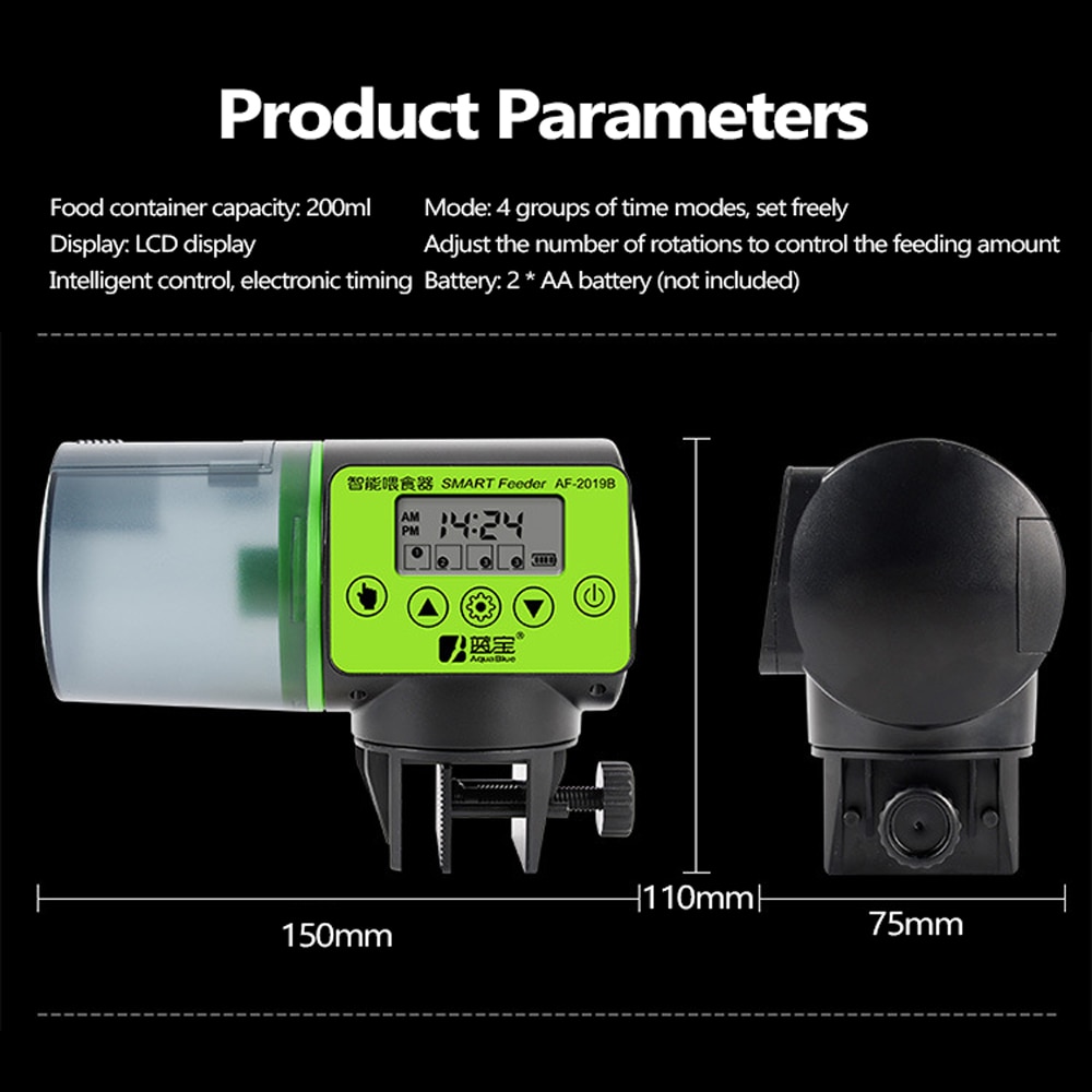 Portable 200ml Large Capacity Fish Feeder Tool Smart Auto Fish Feeder Aquarium Fish Bowl Electrical Timer Feeder Food Feeding