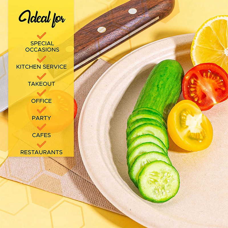 100 Pack 7In Compostable Disposable Round Bagasse Paper Plates,Biodegradable Sugarcane Fibre