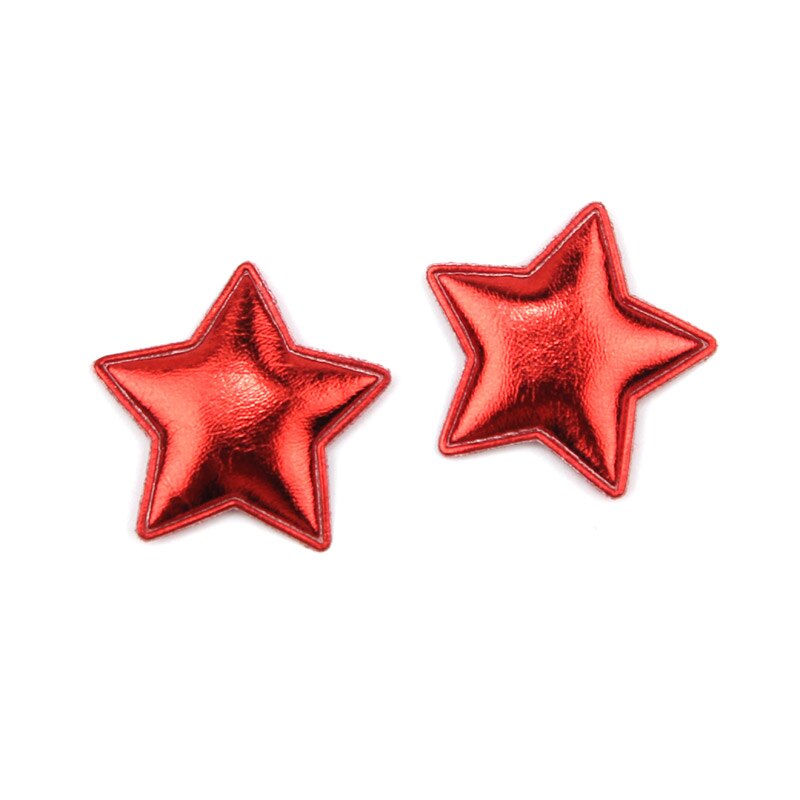 42 stk 3.5cm pu stjerneformede polstrede applikationer til babyhovedbeklædning børnehårklipspatcher leverer diy håndværk dekoration: Rød