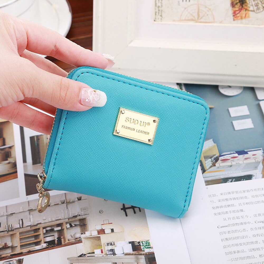 Women Ladies Leather Small Wallet Card Holder Zip Coin Purse Clutch Handbag portefeuille femme #20: Sky Blue