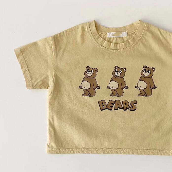 Koodykids Summer Baby Grils Boys Short Sleeve Shirt Loose Soft Cotton Shirt Cute Bear Printed Toddlers Summer T-Shirts: color 2 / 3T