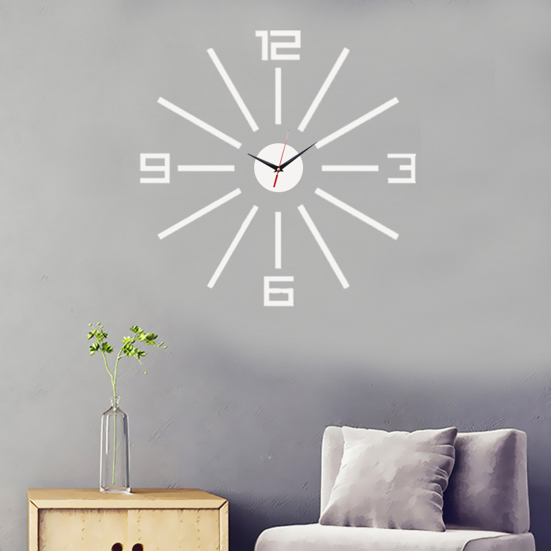 10sets 3D DIYWall Clock Sticker Modern Mute Quartz Clocks Mirror Sticker DIY Living Room Office Decor: White