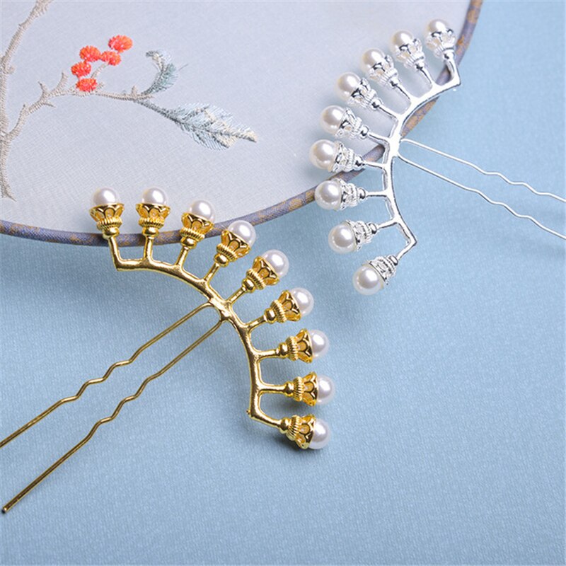 Retro Haar Sticks Parel Rij Haarspeld Kimono Haaraccessoires Super Fee Kostuum Hoofdtooi Vrouwen Antieke Haarspeld Haar